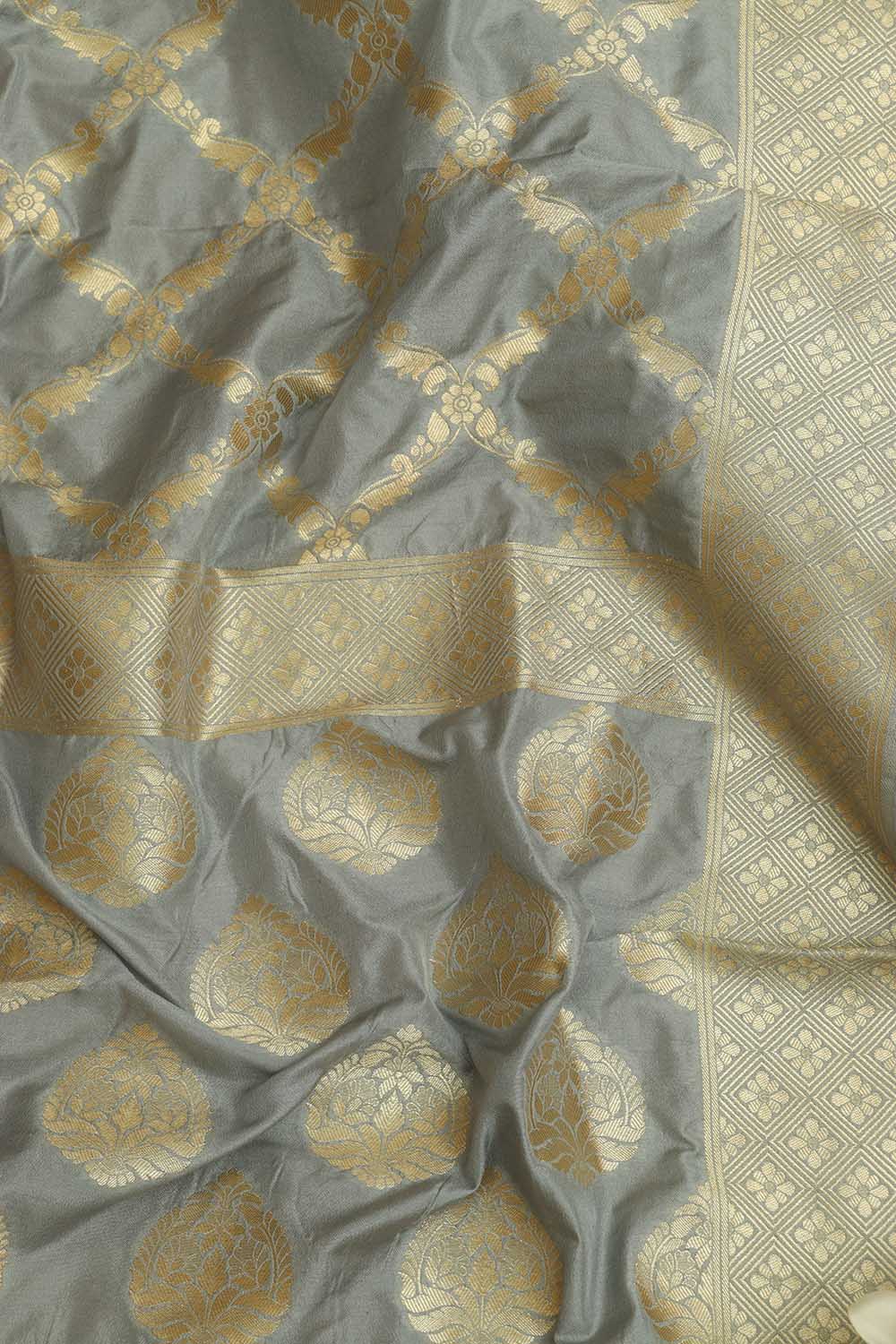 Elegant Grey Banarasi Brocade Silk Suit & Silk Dupatta - Luxurion World