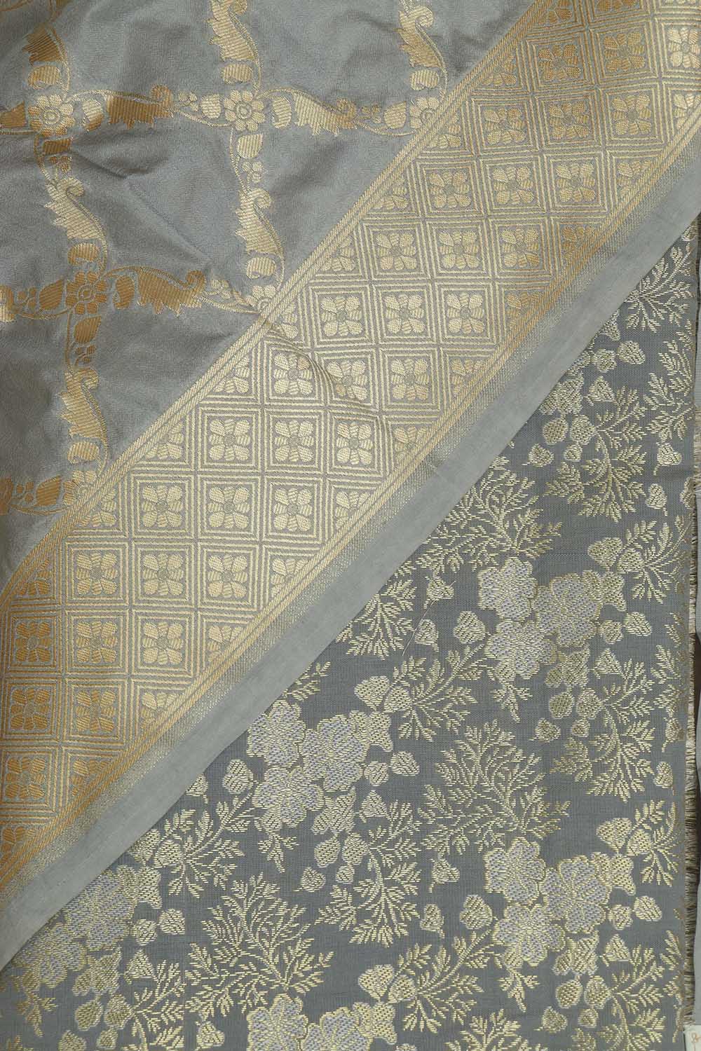 Elegant Grey Banarasi Brocade Silk Suit & Silk Dupatta - Luxurion World