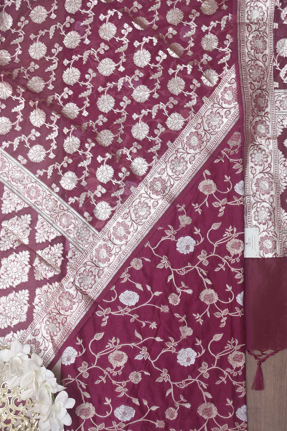 Purple Banarasi Sona Roopa Silk Suit With Banarasi Organza Dupatta - Luxurion World