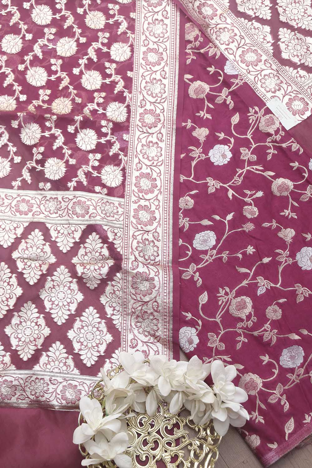 Purple Banarasi Sona Roopa Silk Suit With Banarasi Organza Dupatta - Luxurion World