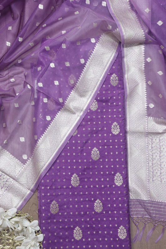 Purple Banarasi Silk Suit With Banarasi Organza Dupatta - Luxurion World