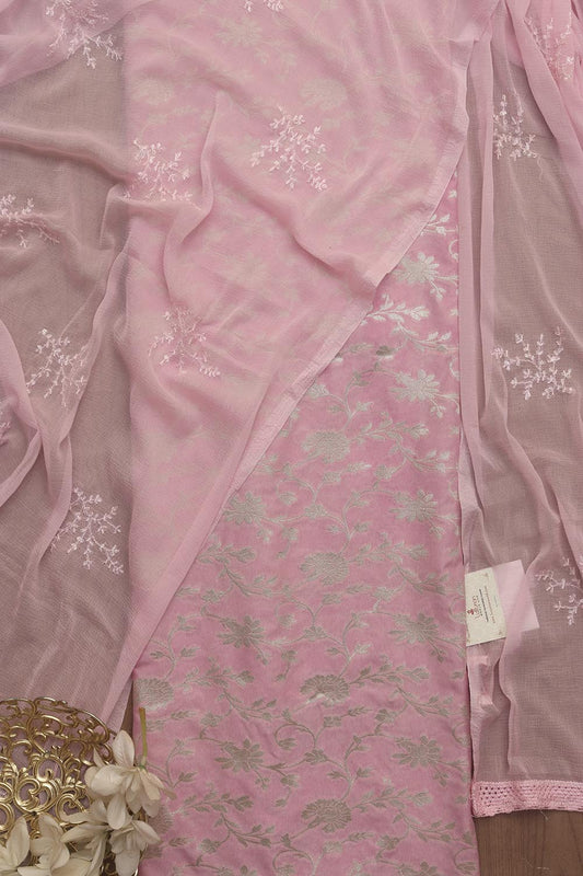 Pink Banarasi Silk Suit With Trendy Georgette Sequins Work Dupatta - Luxurion World