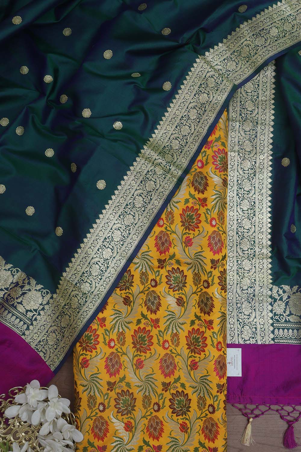 Yellow Banarasi Kimkhwab Silk Meenakari Suit With Banarasi Pure Katan Silk Kadwa Dupatta - Luxurion World