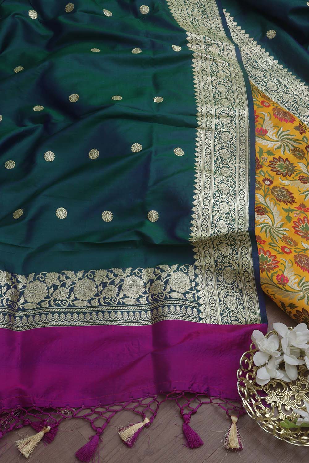 Yellow Banarasi Kimkhwab Silk Meenakari Suit With Banarasi Pure Katan Silk Kadwa Dupatta - Luxurion World
