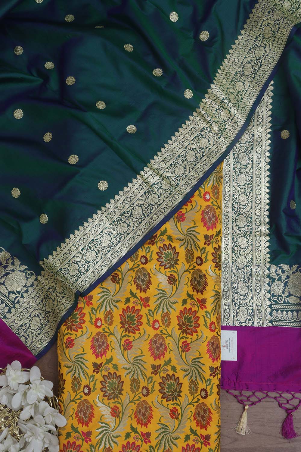 Yellow Banarasi Kimkhwab Silk Meenakari Suit With Banarasi Pure Katan Silk Kadwa Dupatta - Luxurion World