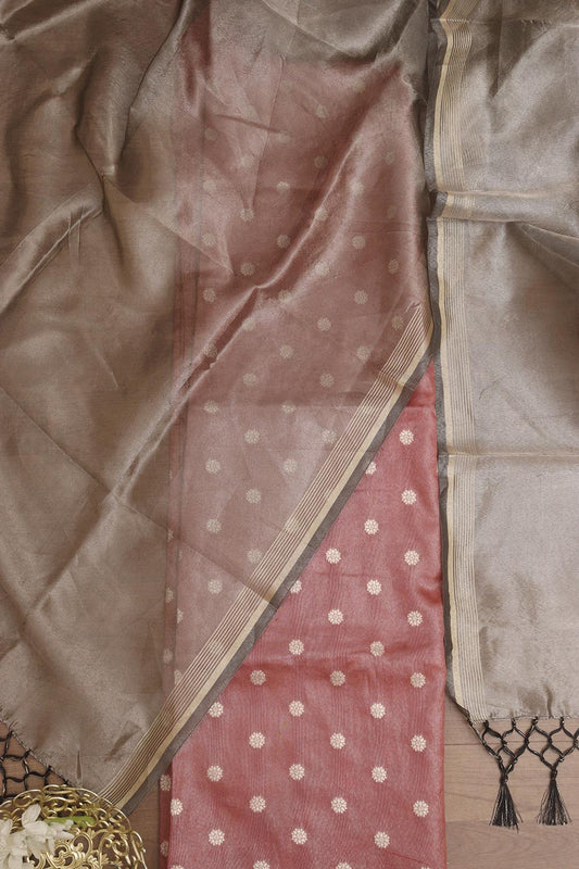 Maroon Banarasi Tissue Silk with Zari Booti Suit With Banarasi Plain Tissue Dupatta