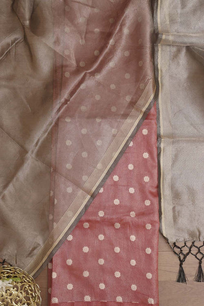 Maroon Banarasi Tissue Silk with Zari Booti Suit With Banarasi Plain Tissue Dupatta - Luxurion World