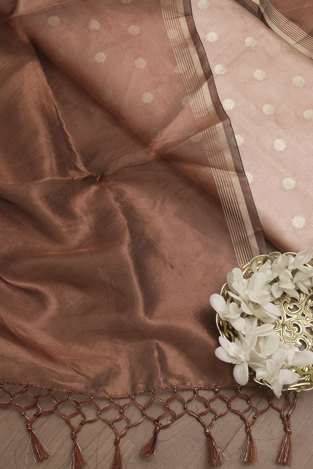 Pink Banarasi Tissue Silk Zari Booti Suit With Banarasi Plain Tissue Dupatta - Luxurion World