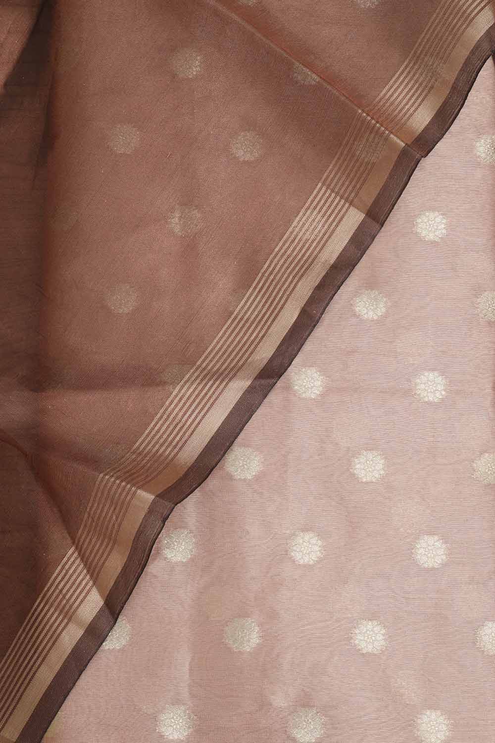 Pink Banarasi Tissue Silk Zari Booti Suit With Banarasi Plain Tissue Dupatta - Luxurion World