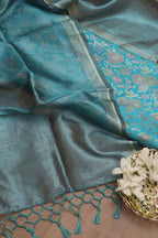 Blue Banarasi Silk Tanchui Jamawar Suit With Banarasi Plain Tissue Dupatta - Luxurion World