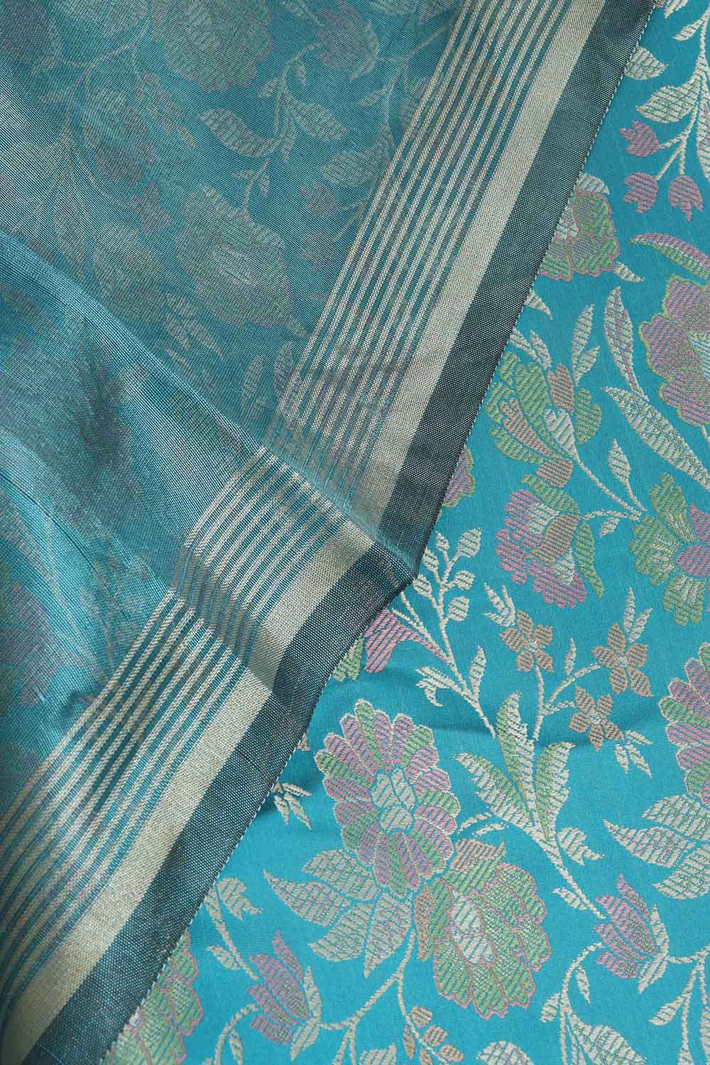 Blue Banarasi Silk Tanchui Jamawar Suit With Banarasi Plain Tissue Dupatta - Luxurion World