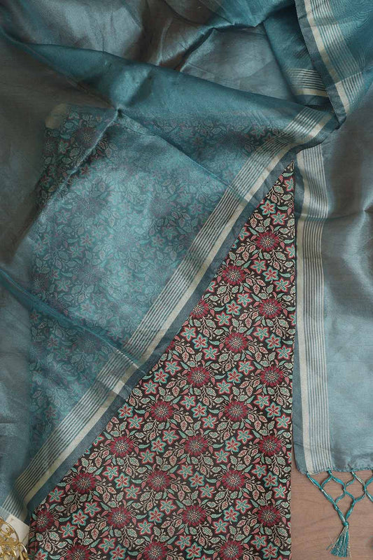 Black Banarasi Silk Tanchui Jamawar Suit With Banarasi Plain Tissue Dupatta - Luxurion World