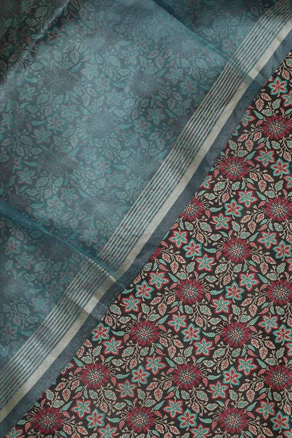 Black Banarasi Silk Tanchui Jamawar Suit With Banarasi Plain Tissue Dupatta - Luxurion World