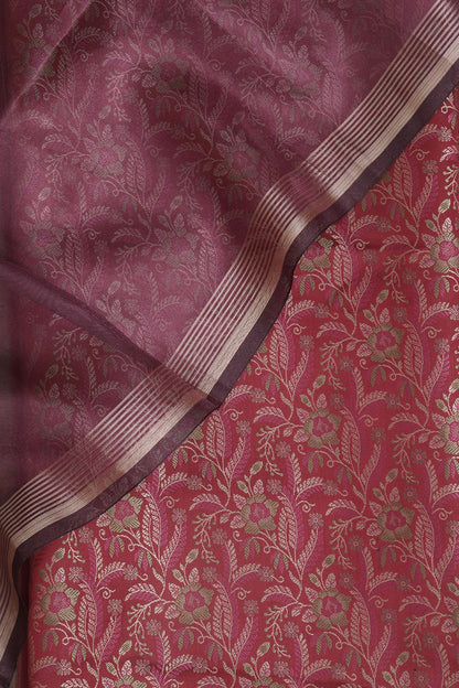 Pink Banarasi Silk Tanchui Jamawar Suit With Banarasi Plain Tissue Dupatta - Luxurion World
