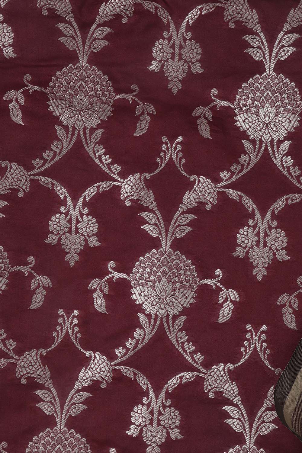 Maroon Banarasi Silk Jaal Work Suit With Banarasi Plain Tissue Dupatta - Luxurion World
