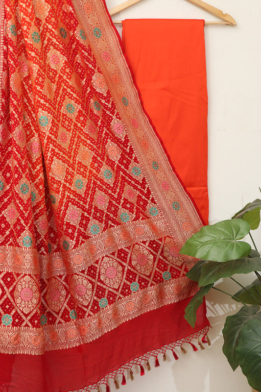 Orange Plain Silk Suit With Banarasi Bandhani Pure Georgette Dupatta