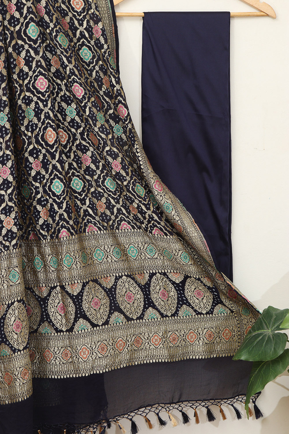 Blue Plain Silk Suit With Banarasi Bandhani Pure Georgette Dupatta - Luxurion World