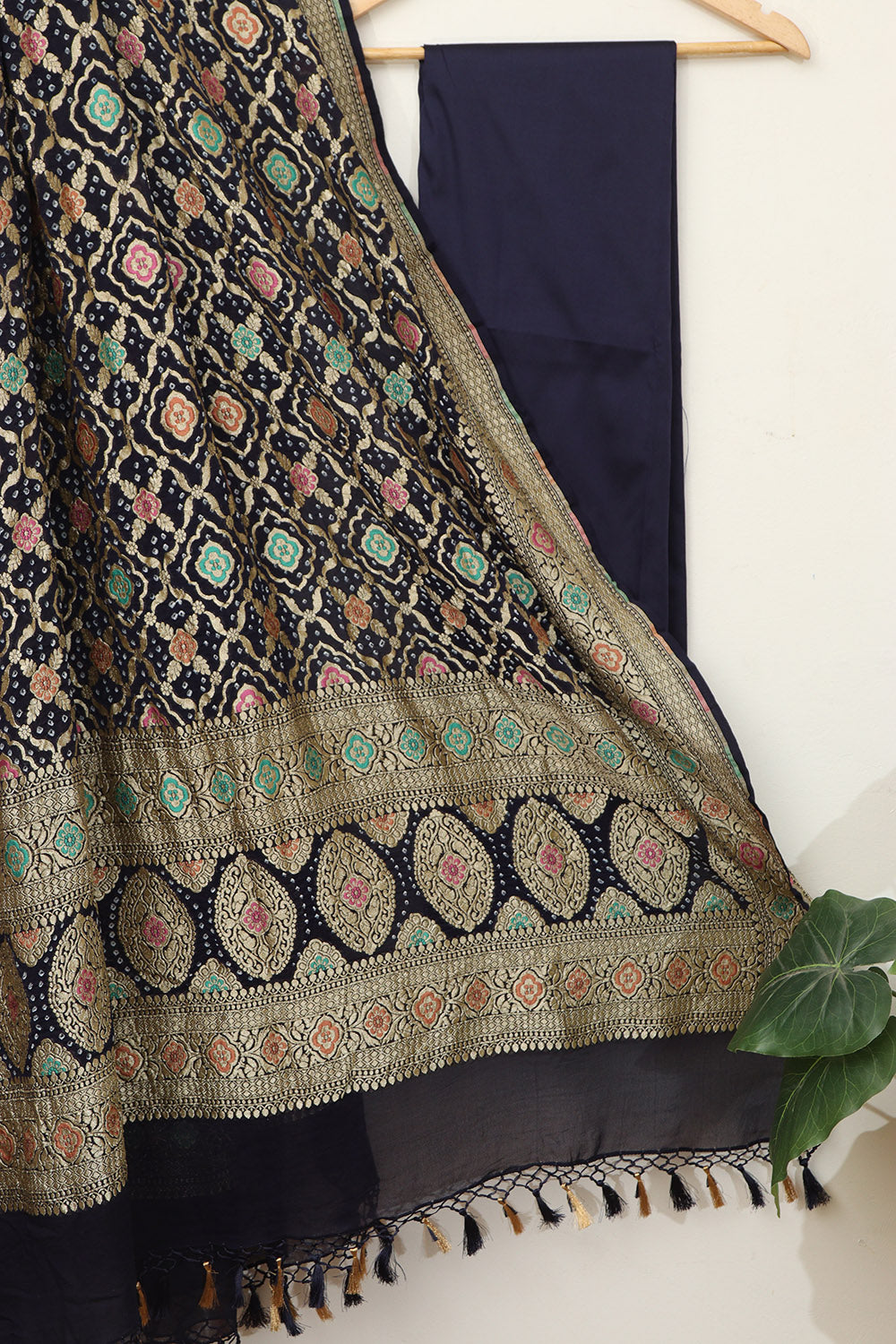 Blue Plain Silk Suit With Banarasi Bandhani Pure Georgette Dupatta - Luxurion World