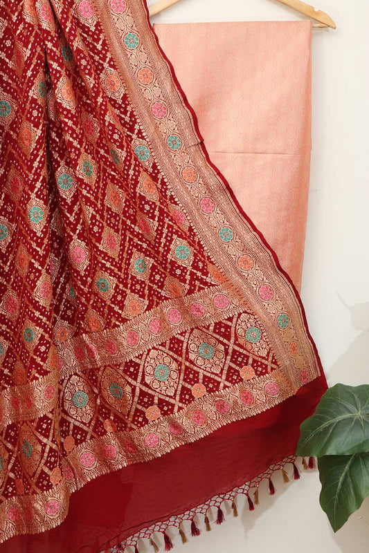 Pink Banarasi Brocade Silk Suit With Banarasi Bandhani Pure Georgette Dupatta