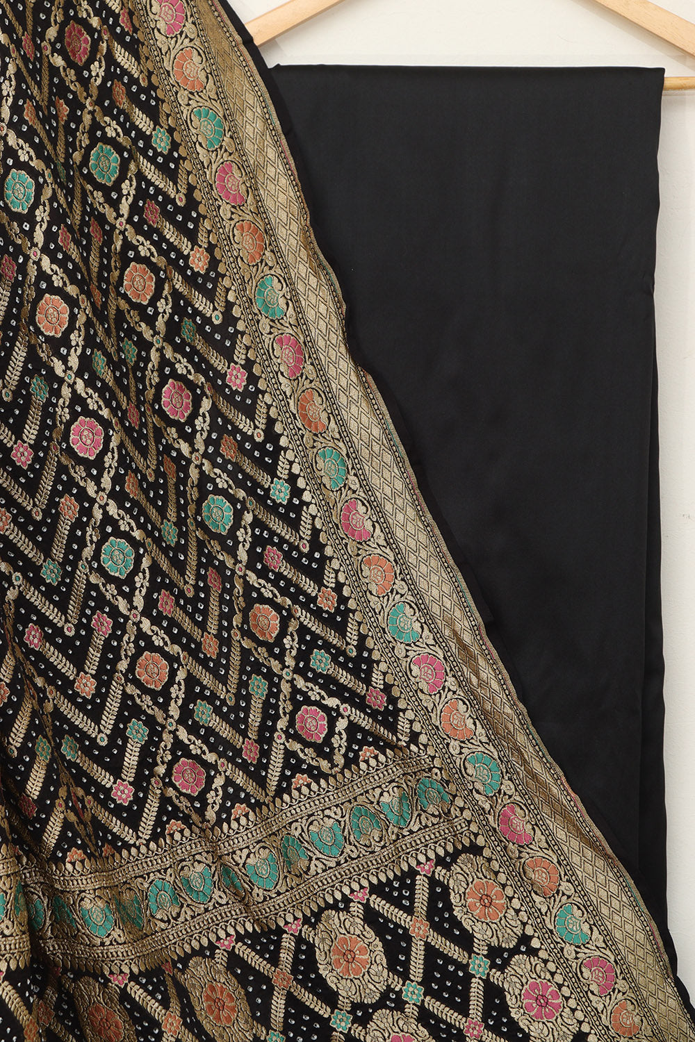 Black Plain Silk Suit With Banarasi Bandhani Pure Georgette Dupatta - Luxurion World