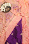 Elegant Purple Banarasi Handloom Silk Suit With Peach Banarasi Handloom Pure Georgette Brush Dye Dupatta - Luxurion World
