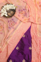 Elegant Purple Banarasi Handloom Silk Suit With Peach Banarasi Handloom Pure Georgette Brush Dye Dupatta - Luxurion World