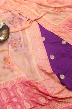 Elegant Purple Banarasi Handloom Silk Suit With Peach Banarasi Handloom Pure Georgette Brush Dye Dupatta - Luxurion World