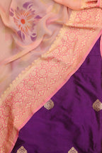 Elegant Purple Banarasi Handloom Silk Suit With Peach Banarasi Handloom Pure Georgette Brush Dye Dupatta - Luxurion World