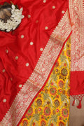 Stunning Yellow Banarasi Kimkhwab Silk Meenakari Suit With Red Handloom Banarasi Pure Katan Silk Dupatta - Luxurion World