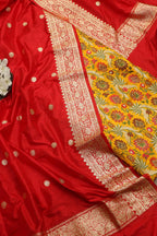 Stunning Yellow Banarasi Kimkhwab Silk Meenakari Suit With Red Handloom Banarasi Pure Katan Silk Dupatta - Luxurion World