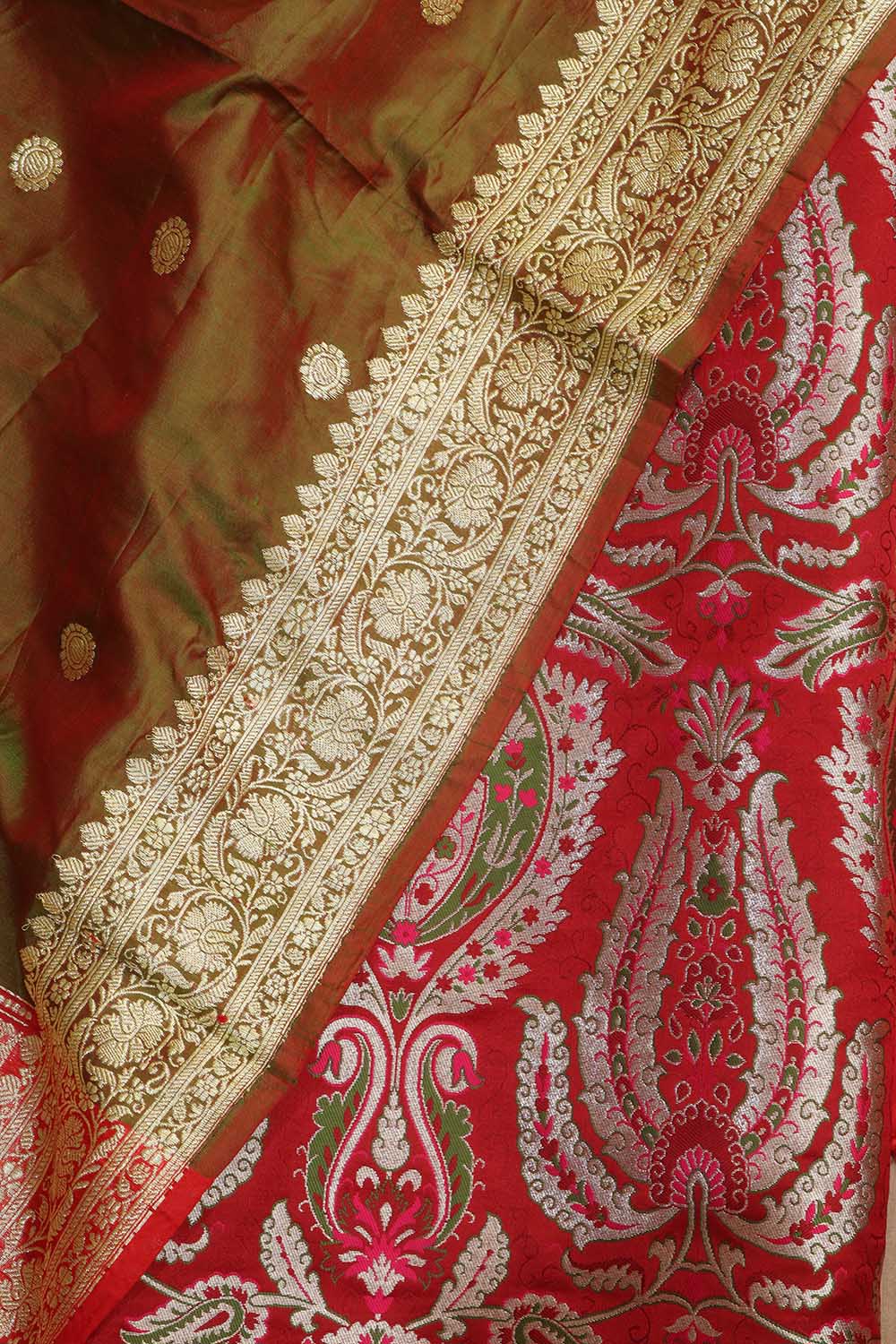 Exquisite Red Banarasi Kimkhwab Silk Meenakari Suit With Banarasi Pure Katan Silk Dupatta - Luxurion World