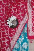 Green Banarasi Silk Suit With Pink Banarasi Silk Dupatta - Luxurion World