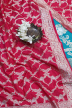 Green Banarasi Silk Suit With Pink Banarasi Silk Dupatta - Luxurion World