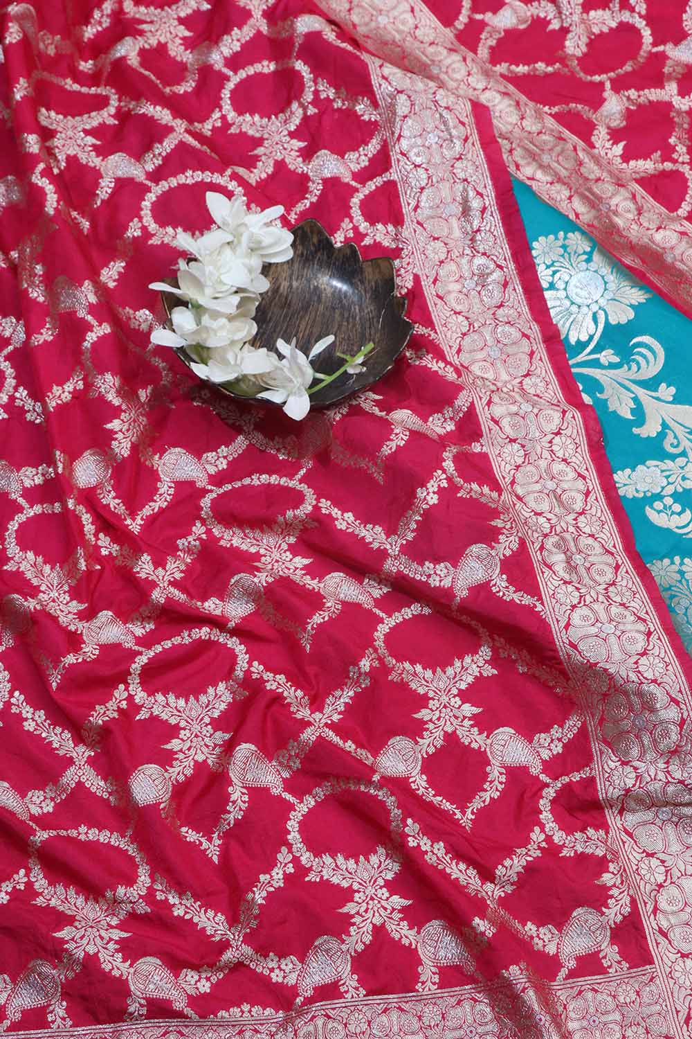Green Banarasi Silk Suit With Pink Banarasi Silk Dupatta - Luxurion World