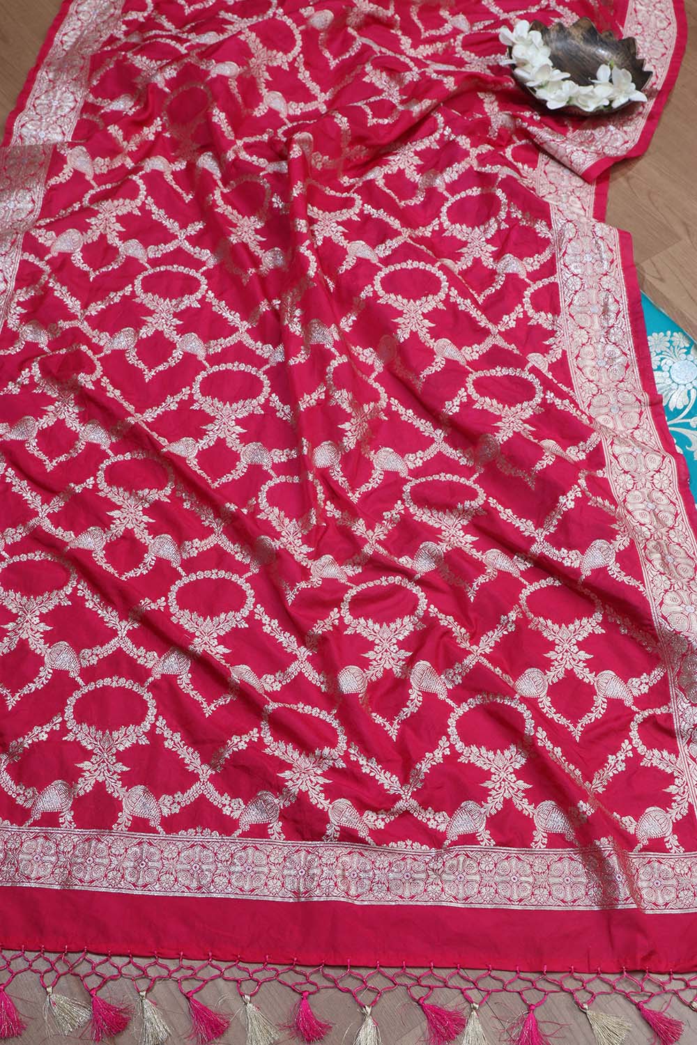 Green Banarasi Silk Suit With Pink Banarasi Silk Dupatta - Luxurion World