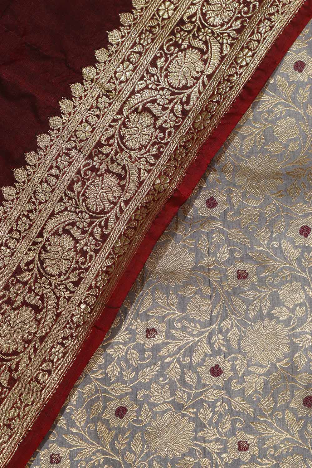 Graceful Grey Banarasi Silk Suit With Banarasi Handloom Pure Katan Silk Dupatta - Luxurion World