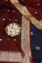 Exquisite Blue Banarasi Handloom Pure Katan Silk Suit With Banarasi Handloom Pure Katan Silk Dupatta - Luxurion World