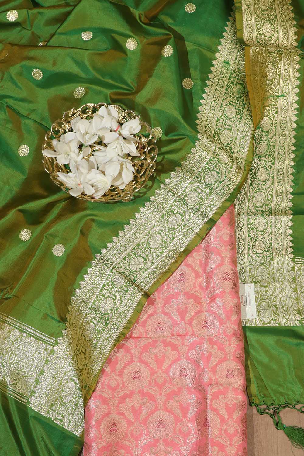 Beautiful Pink Banarasi Handloom Pure Katan Silk Suit With Banarasi Handloom Pure Katan Silk Dupatta - Luxurion World