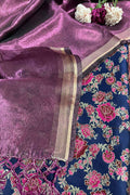 Exquisite Blue Banarasi Silk Meenakari Suit With Banarasi Plain Tissue Dupatta - Luxurion World