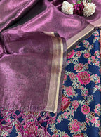 Exquisite Blue Banarasi Silk Meenakari Suit With Banarasi Plain Tissue Dupatta - Luxurion World
