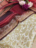 Stunning White Banarasi Kimkhwab Silk Meenakari Suit With Banarasi Plain Tissue Dupatta - Luxurion World