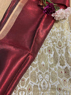 Stunning White Banarasi Kimkhwab Silk Meenakari Suit With Banarasi Plain Tissue Dupatta - Luxurion World
