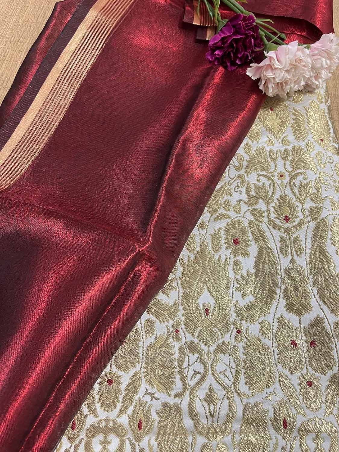 Stunning White Banarasi Kimkhwab Silk Meenakari Suit With Banarasi Plain Tissue Dupatta - Luxurion World
