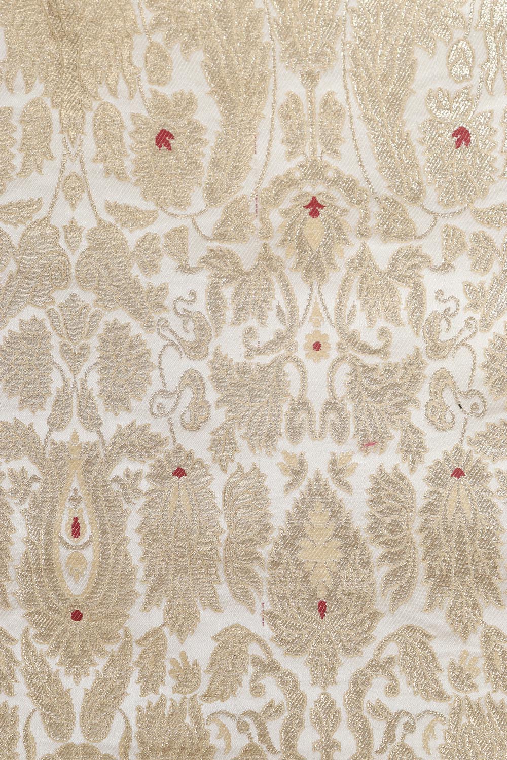 Elegant White Banarasi KimKhwab Silk Suit With Red Banarasi Silk Cow Design Dupatta - Luxurion World