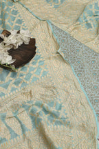 Stunning Blue Banarasi Brocade Silk Suit With Blue Handloom Banarasi Pure Georgette Dupatta - Luxurion World