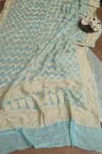 Stunning Blue Banarasi Brocade Silk Suit With Blue Handloom Banarasi Pure Georgette Dupatta - Luxurion World