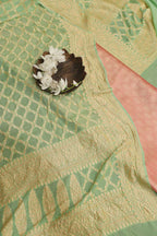 Stunning Pink Banarasi Brocade Silk Suit With Green Handloom Banarasi Pure Georgette Dupatta - Luxurion World