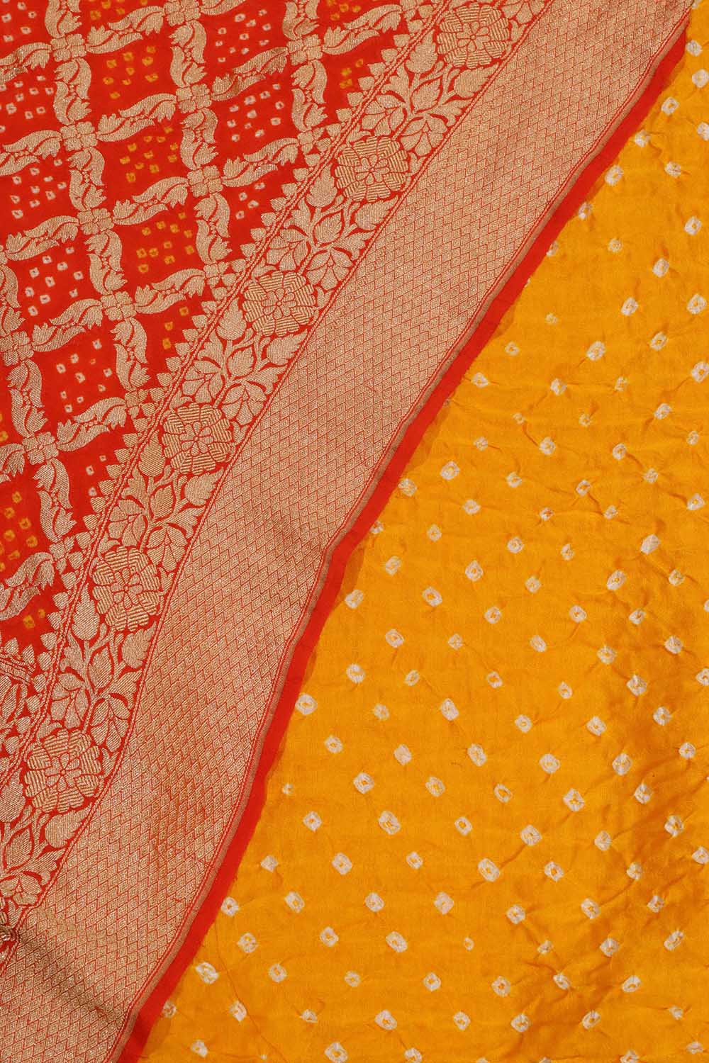 Yellow Bandhani Gajji Silk Suit With Orange Banarasi Bandhani Pure Georgette Dupatta - Luxurion World