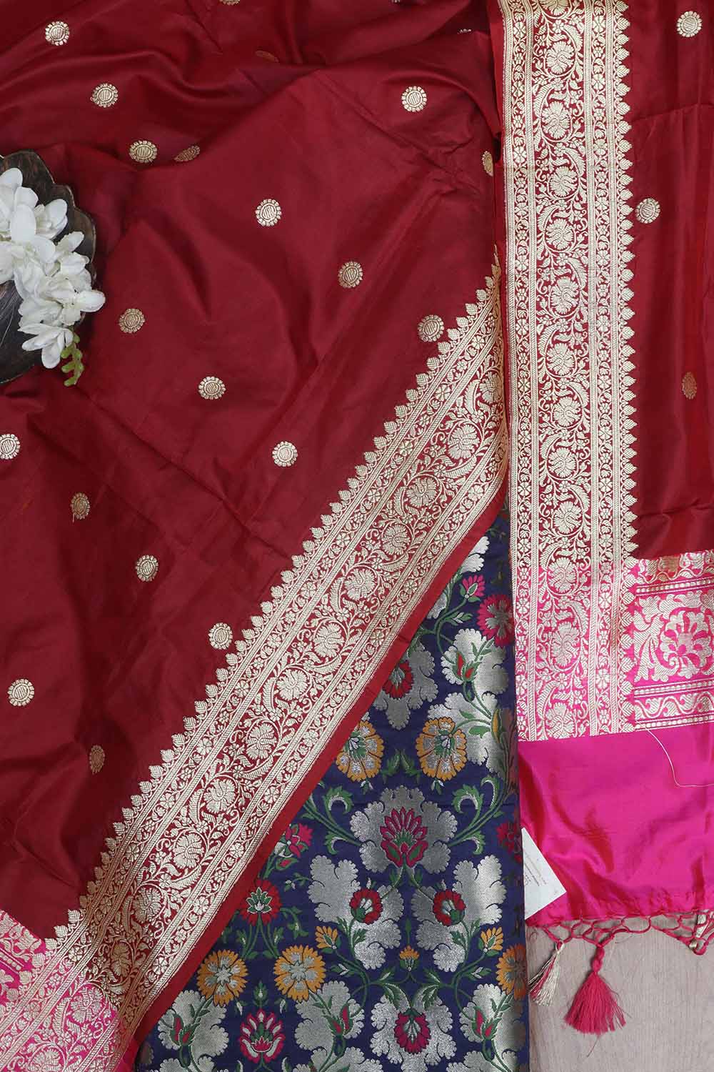 Silk three piece suit with Banarasi dupatta* main image 1