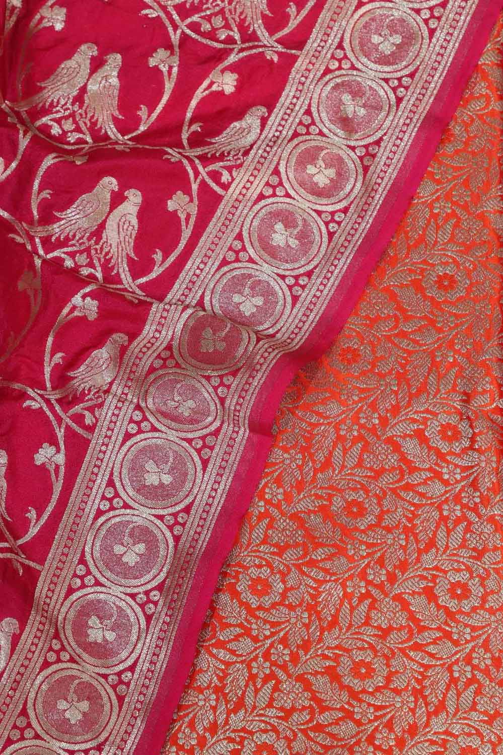 Orange - Banarasi Silk Zari Work Kurta with Palazzo & Dupatta Set